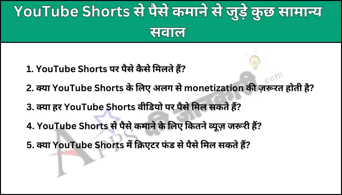 YouTube Shorts से पैसे कमाने से जुड़े कुछ सामान्य सवाल